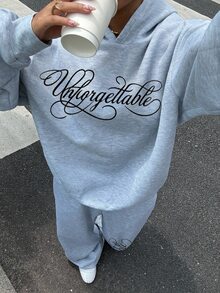 Attitoon 休閒極簡女款 2 件式運動衫套裝，英文圖案印花，街頭風酷感高端簡約機車工裝風，時尚 Y2K 校園風返校穿搭，青年休閒風社團服飾 - 灰色 - 查看 9