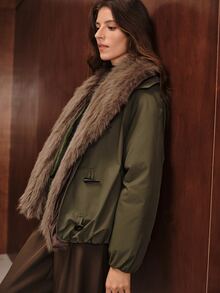 Anewsta Women's Plush Patchwork Casual Versatile Winter Padded Coat - Army Green - View 6