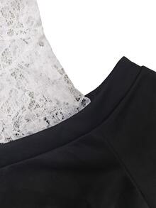 SHEIN LUNE CURVE 大尺碼女款對比蕾絲露肩長袖時尚運動衫 - 黑色 - 查看 4