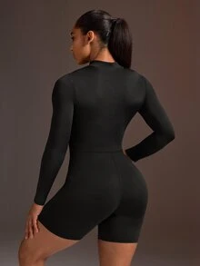 Powerista Women's Half-Zip Long Sleeve Athletic Romper - Black - View 3