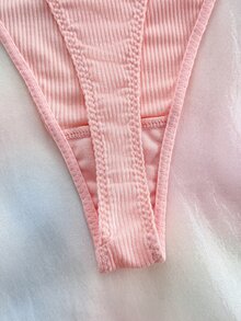 Eraneu Women's Ribbed Lace Trim Panties & Thongs 5-Piece Set - Multicolor - View 3