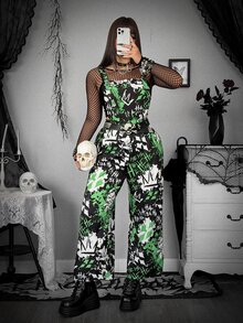 Whyspr Harley Quinn X SHEIN Plus Size Women's All-Over Print Casual Daily Wear Overalls Jumpsuit - Multicolor - View 1