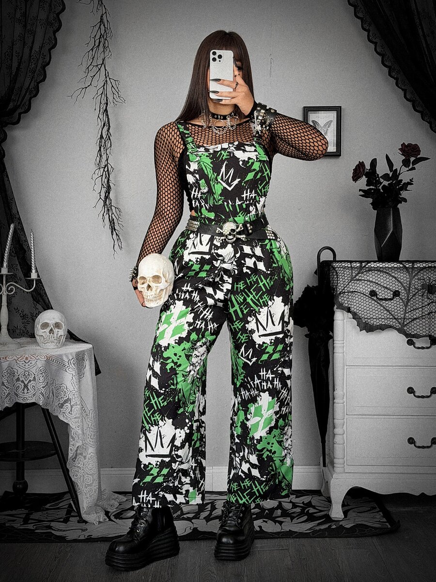 Whyspr Harley Quinn X SHEIN Plus Size Women's All-Over Print Casual Daily Wear Overalls Jumpsuit - Multicolor - View 1