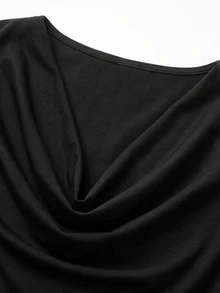 LUMIGAL تي شيرت نسائي كاجوال يومي بأكمام طويلة وياقة كول مع تصميم رقعات شبكية - الأسود - مشاهدة 3