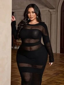 NU&NOW Women's Plus Size Mesh Patchwork Sheer Sexy Dress - Black - View 1