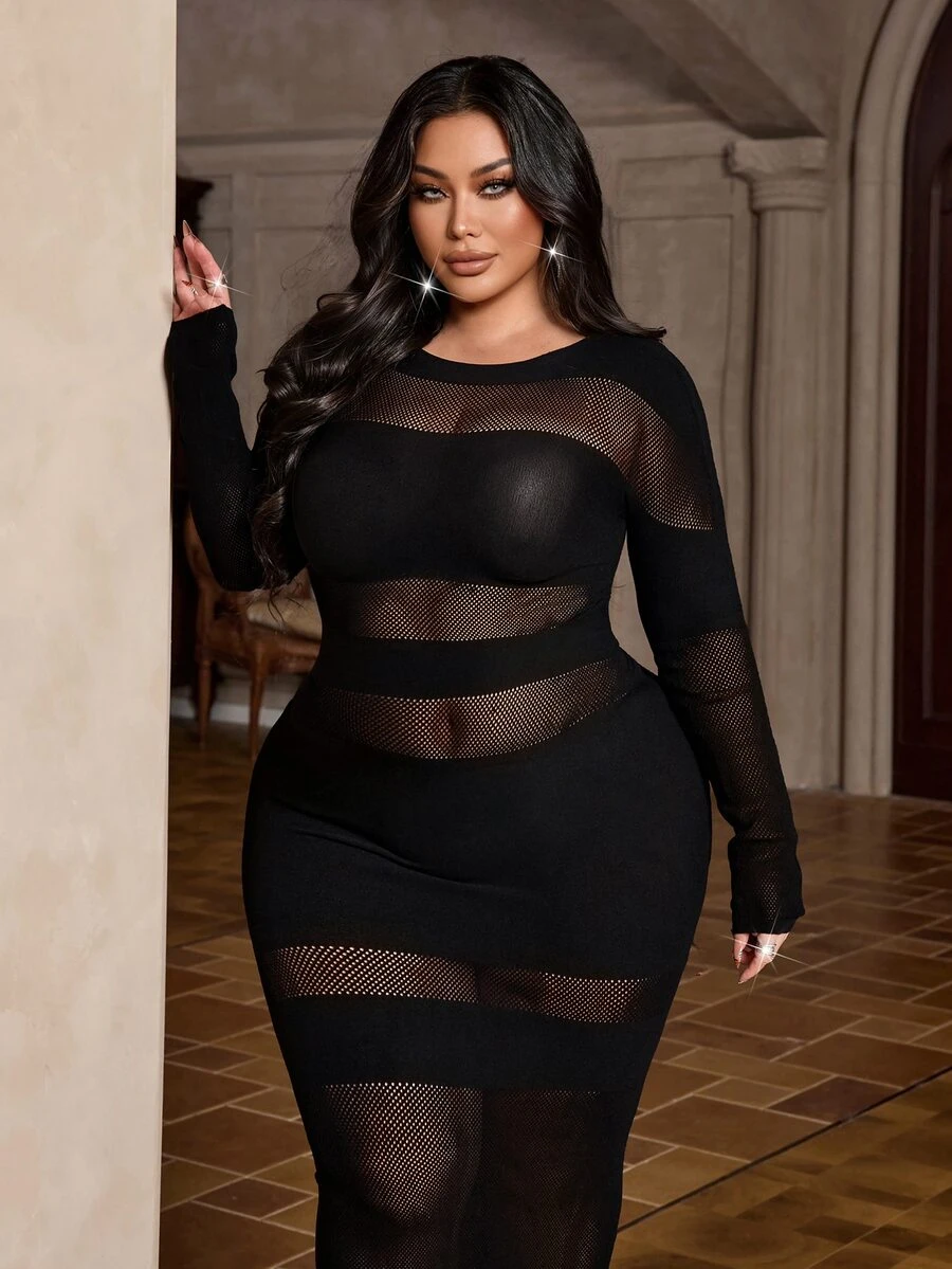 NU&NOW Women's Plus Size Mesh Patchwork Sheer Sexy Dress - Black - View 1
