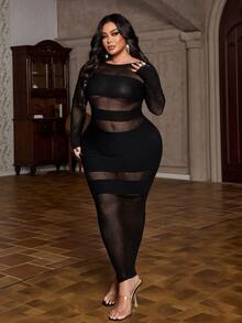 NU&NOW Women's Plus Size Mesh Patchwork Sheer Sexy Dress - Black - View 2
