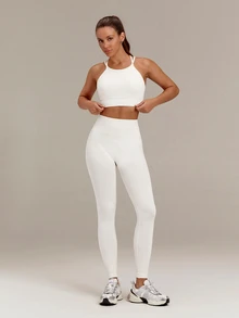 GLOWMODE Áo tank crop không đường may họa tiết Summer State Of Mind, thiết kế dây chéo lưng, có cúp ngực tháo rời, đồ tập yoga pilates studio cường độ thấp - trắng - Xem 6