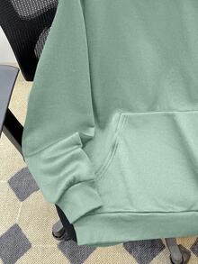 SHEIN Teens Boys' Casual Loose Comfortable Versatile Solid Color All-Match Hoodie Autumn Winter Clothes - Green - View 4