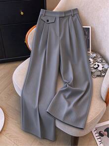 Franclia Plus Size Casual Versatile Solid Color High Waist Straight Leg Slimming Dress Pants - Multicolor - View 3