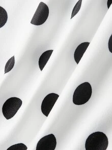 ROMWE Avant Y2K Light Matte Millennium Polka Dot Patchwork Asymmetric Shoulder Short Sleeve T-Shirt - White - View 4