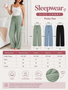 WovenCharm Wovencharm PETITE SIZE 3pcs Rib Knit Multicolour Fake Drawsting Detail Long Pants Homewear Comfort Casual Women Sleep Bottoms Set For Summer - Multicolor - View 6