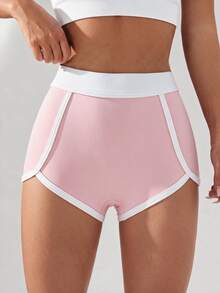 Sovereign Charm Women's Minimalist Striped Colorblock Sports Shorts - Pink - View 4
