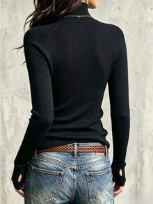 INAWLY Napoleon Style Metal Double-Breasted Commuter Versatile Street Fashion Knit Pullover Sweater - Black - View 2