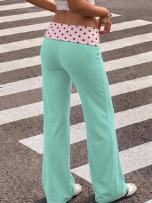 Muchica Casual Minimalist Women's Light Green And Light Pink Colorblock Polka Dot Pattern Versatile Daily Pants Suitable For Spring And Autumn - Multicolor - View 2