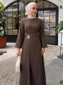 DAZY Women's Metal Decor Casual Party Long Dress - Coffee - View 2