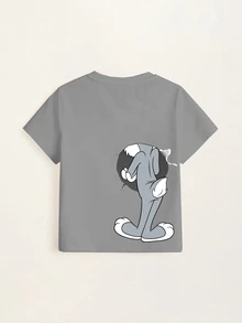 LOONEY TUNES X SHEIN Young Boy Letter Cartoon Print Casual Daily Short Sleeve T-Shirt - White - View 9