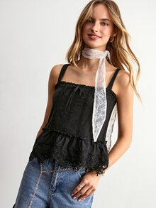Willow Rêve Women's Solid Color Pleated Casual Daily Wear Camisole Top - Black - View 3