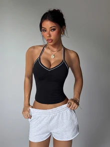 Easithlete Women's Seamless Yoga Sports Colorblock Tank Top - Black - View 6