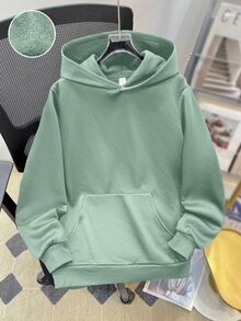 SHEIN Teens Boys' Casual Loose Comfortable Versatile Solid Color All-Match Hoodie Autumn Winter Clothes - Green - View 1
