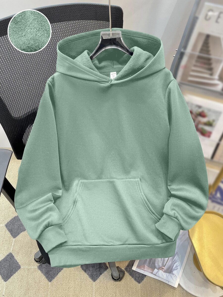 SHEIN Teens Boys' Casual Loose Comfortable Versatile Solid Color All-Match Hoodie Autumn Winter Clothes - Green - View 1