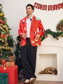 AKNOTIC Men's Cartoon Print Casual Daily Wear Blazer - Red - View 5