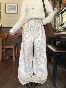 DAZY Women's Jacquard Wide Leg Loose Casual Long Pants - Beige - View 3