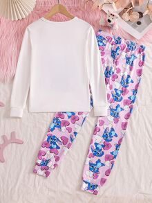 女童長袖長褲修身居家服套裝，薄荷綠水豚印花上衣 + 全身印花天竺鼠長褲 2 件套，休閒舒適修身睡衣，適合前青春期女孩，可愛水豚圖案，柔軟舒適面料，送給女孩的完美禮物 - 淺粉色 - 查看 2