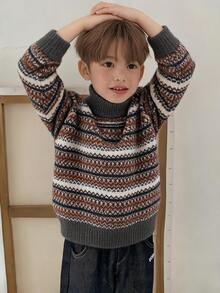 DAZY Boys' (Small) Fancy High Neck Sweater Top, Colorful Long Sleeve Autumn/Winter Knitwear - Grey - View 4