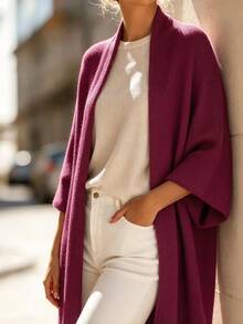 SHEIN Women's Solid Color Casual Versatile Daily Wear Cardigan - Red Violet - View 3