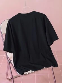 THE POWERPUFF GIRLS X SHEIN Men's Crew Neck Short Sleeve Casual T-Shirt - Black - View 2