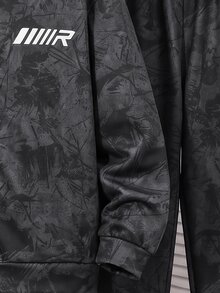 SHEIN 青少年男孩黑色樹枝圖案連帽衛衣與黑色字母印花寬鬆休閒運動長褲2件套，時尚街頭風，適合休閒戶外運動與校園穿搭 - 彩色 - 查看 4
