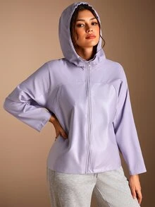 SHEIN BASICS جاكيت سوفت شيل نسائي بلون موحد كاجوال متعدد الاستخدامات للخارج - ارجواني فاتح - مشاهدة 5