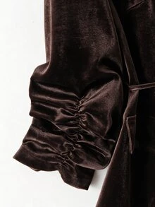 GlowEve CURVE Women's Fashion Elegant Elastic Pleated Long Sleeve V-Neck Hidden Button Placket Tie Satin Blazer, Suitable For Daily Wear And Commuting Fall - Brown - View 3