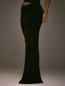 MUSERA Black Mesh Ruched Maxi Skirt Fall Autumn Winter Going Out Evening Sexy - Black - View 3
