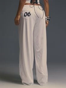 MUSERA White Graphic Back Detail Low Rise Straight Leg Trousers Fall Autumn Winter Coolgirl Halloween Party Going Out Concert Rave Disco Graphic Camo Sexy - White - View 2