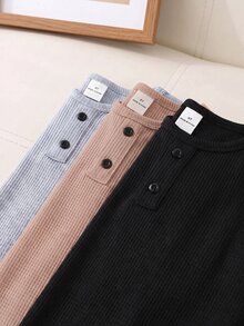 SHEIN 3件組兒童男童休閒舒適風紋理布料木紋細節鈕扣 Polo 衫圓領長袖 T-shirt 多色 - 彩色 - 查看 4