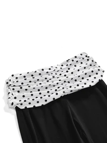 Sweetness Vintage Y2K Style Vacation Retro Polka Dot Patchwork Ruched Slim Fit Women's Capris - Black and White - View 4