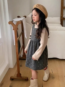DAZY Young Girl) Round Neck Sleeveless Waist-Cinching Top Outer Layer Autumn/Winter Dress - Grey - View 3