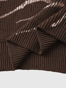 ROMWE MEN Men's Distressed Print Vintage Long Sleeve Sweater - Brown - View 5