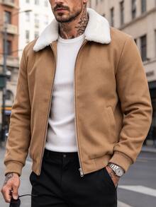 Manfinity Homme Abrigo largo casual de manga larga con bloques de color para uso diario para hombres - Caqui - Ver 7