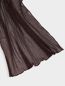 Sweetra CURVE Plus Size Women Elegant Elegant Elastic Silver Mesh Design Pleated Bodycon Long Skirt - Coffee Brown - View 5