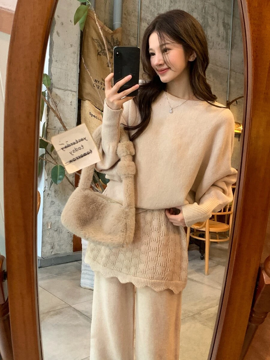 DAZY Women's Vacation Style Sweater 2 Pieces Set - Apricot - View 1