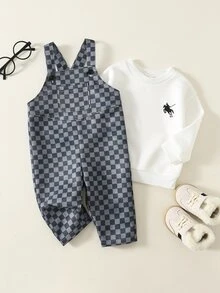 中性新生兒嬰兒男/女童、幼兒、秋冬可愛格紋連身褲、嬰兒冬季連身褲/連身衣、街頭風 - 黑色 - 查看 1