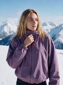 WanderVale Women's Solid Color Casual Daily Outdoor Down Jacket - Purple - View 3
