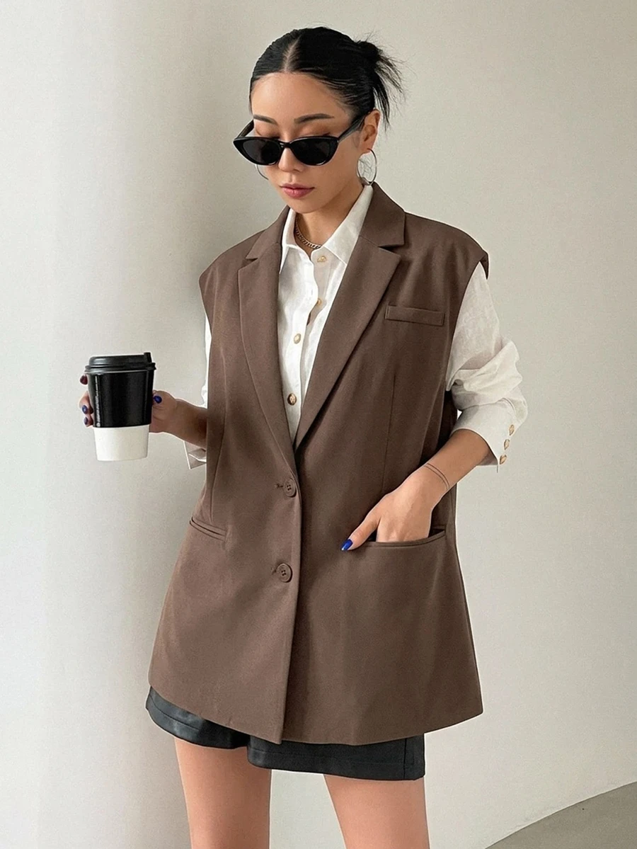 DAZY Women's Solid Color Casual Versatile Suit Vest - Brown - View 1