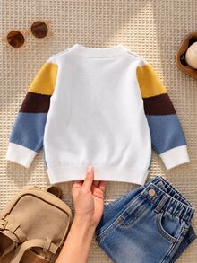 SHEIN Baby Boy Cartoon Animal Pattern Knitted Soft Round Neck Long Sleeve Pullover Sweater, Versatile And Comfortable - Multicolor - View 2