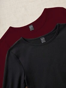 Flirla Conjunto de body de manga larga de unicolor casual para mujer, ropa de otoño - Burdeos - Ver 4