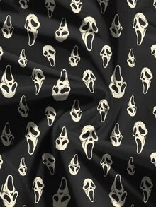 ROMWE Goth Plus Size Women V-Neck All-Over Print Casual Everyday Summer Dress - Black - View 4