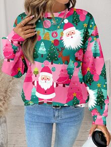 Comfylo Plus Size Women's All-Over Print Casual Daily Long Sleeve Sweatshirt - Multicolor - View 3
